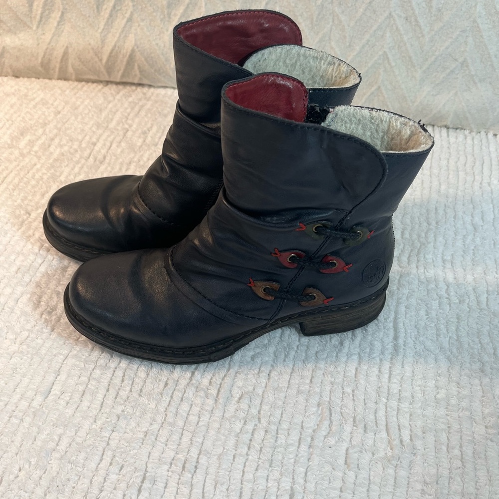 Rieker Black Leather Ankle Boots